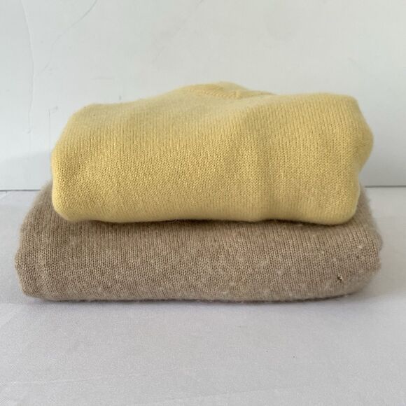 100% Cashmere Sweaters Crafter Lot of 2 Pringle Alexander Julian Yellow Tan FLAW - Picture 1 of 6